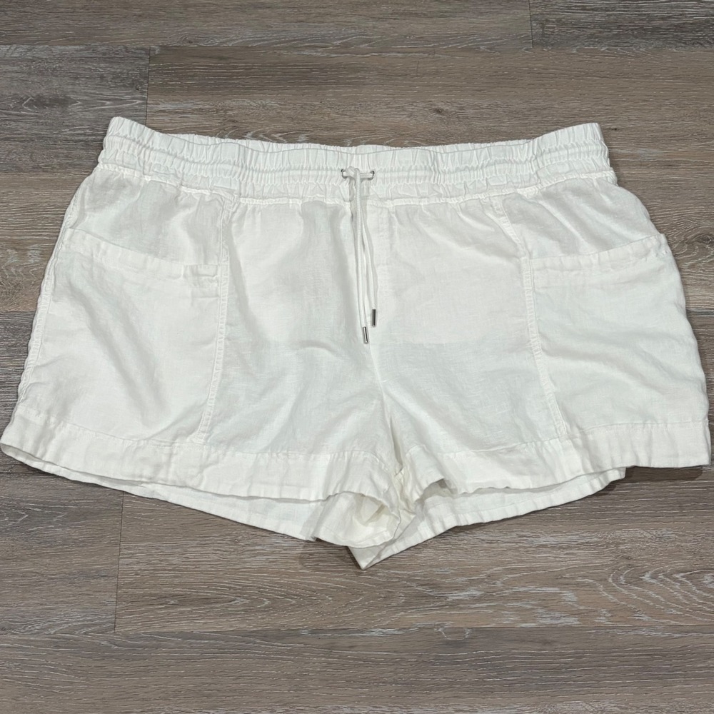 Athleta Cabo Linen 4" Shorts White Smocked Waist Drawstring Plus Size 26